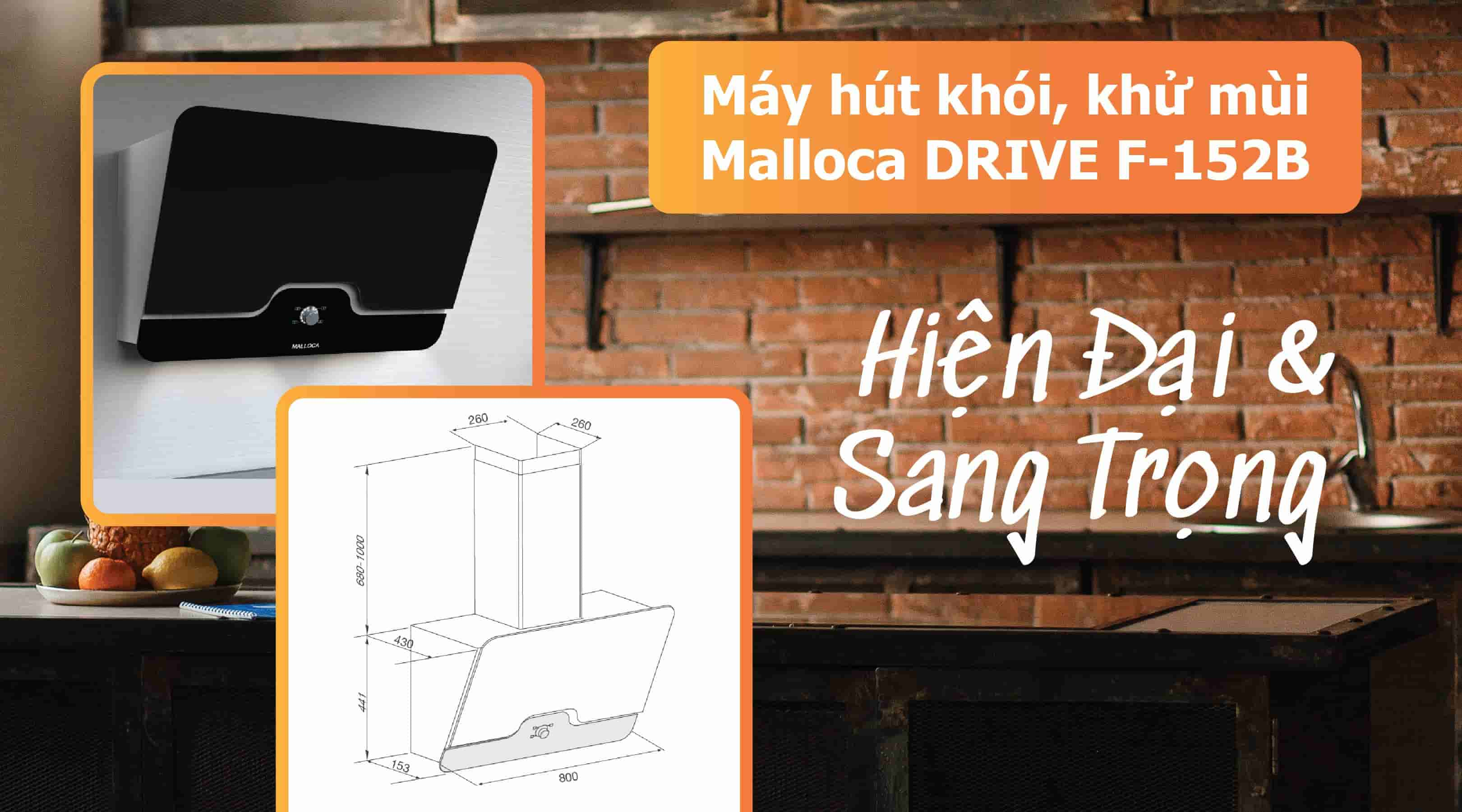 Máy hút khói, khử mùi Malloca DRIVE F-152B